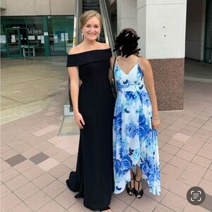 BHLDN Black Delice Crepe Off the Shoulder Evening Maxi Dress